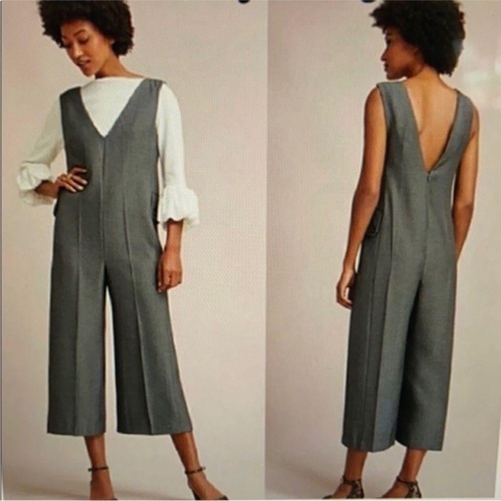 Anthropologie Cartonnier Oxford Herringbone Wide Leg Jumpsuit| M